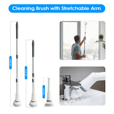 1Set Electric Spin Scrubber Cordless Rechargeable Telescopic Cleaning Brush 6 Replaceable Heads 2 Speed Adjustable Extension Arm Bathroom Tub Tile Floor