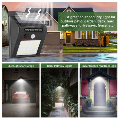 1Pc Solar Light 20 LEDs Outdoor PIR Motion Sensor Lights IP65 Waterproof 120 Degree Sensing Wide Angle Lighting For Garage Front Door Garden Pathway