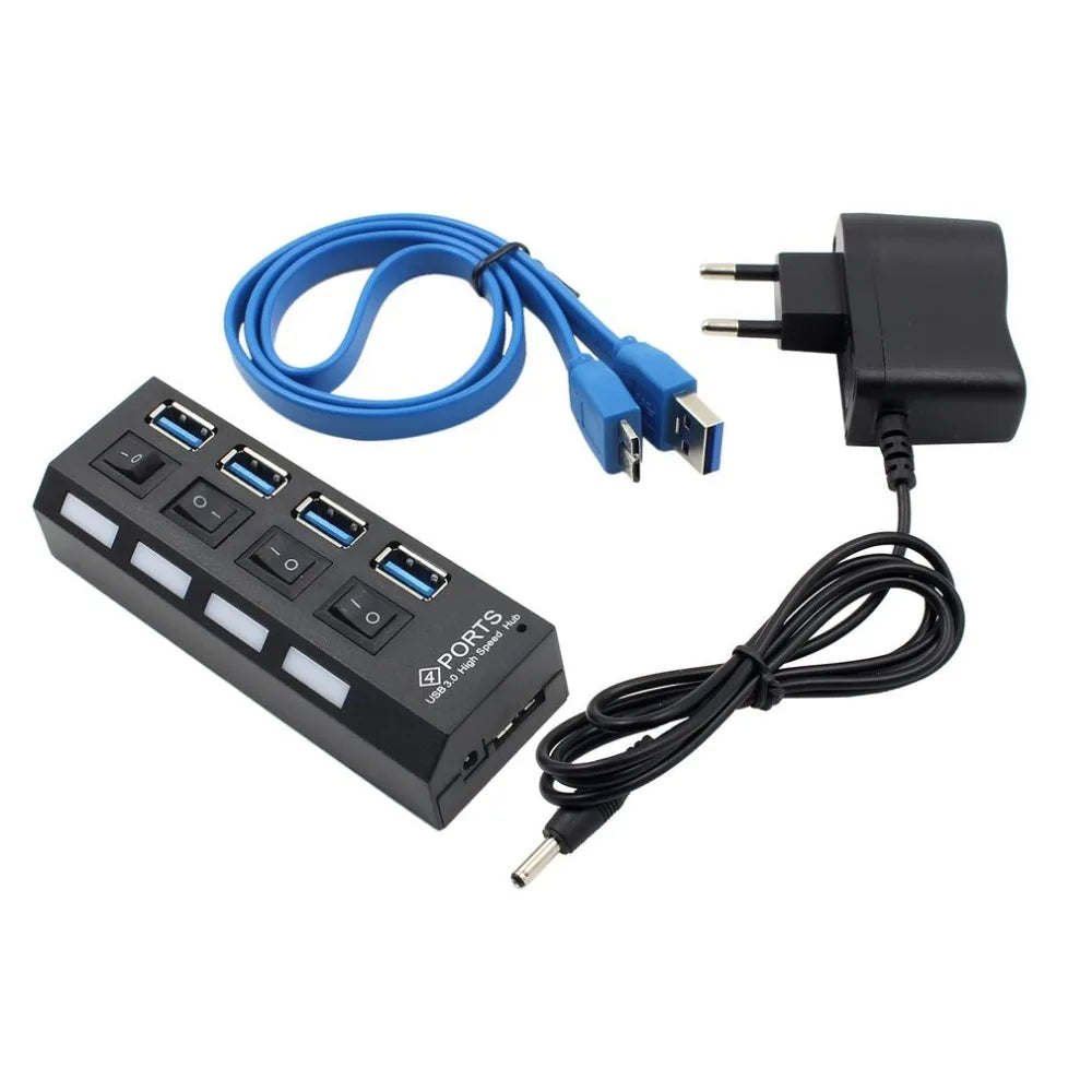 Newest USB Hub High Speed USB Hub 3.0 with Separate Four Ports Compact Lightweight Power Adapter Hub with Power Supply