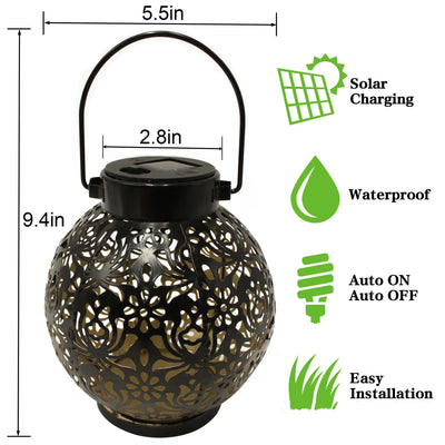 LED Solar Lantern Light Hollow Wrought Iron Projection Light Hanging Lamps Outdoor Waterproof Yard Garden Art Decoration
