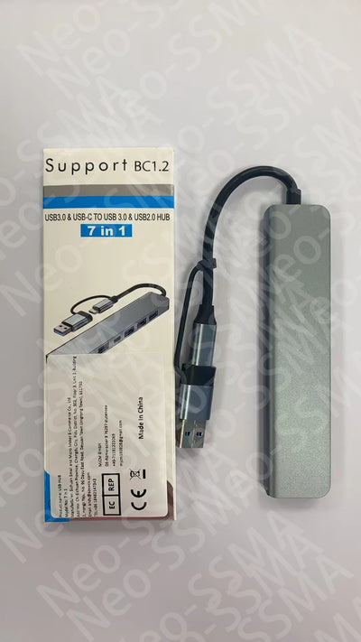 USB C Hub USB Hub 3.0,  Aluminum 7 in 1 USB Extender, USB Splitter with 1 X USB 3.0, 4 X USB 2.0 and 2 X USB C Ports