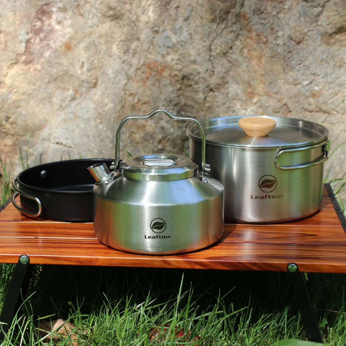 Leaftour Stainless Steel Camping Cookware Set Kettle Pot Pan - Outdoor Cooking Essentials for 2-3 Person