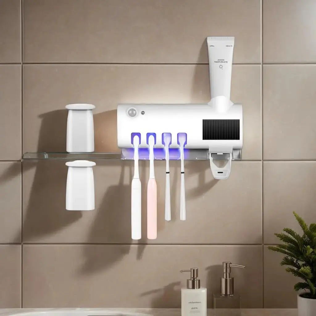 Wall mounted toothpaste dispenser  toothbrush slots - Smart Nest Gadgets