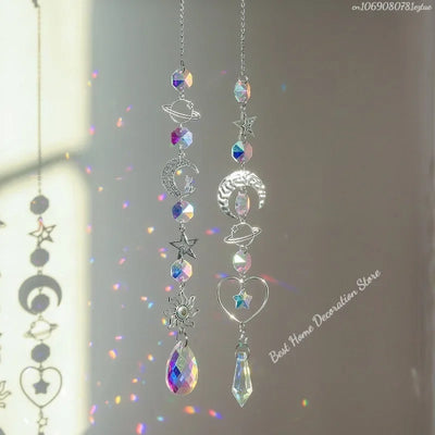 1pc Crystal Wind Chime Moon Sun Catcher Diamond Prisms Pendant Dream Catcher Rainbow Hanging Drop Home Garden Decor Windchime