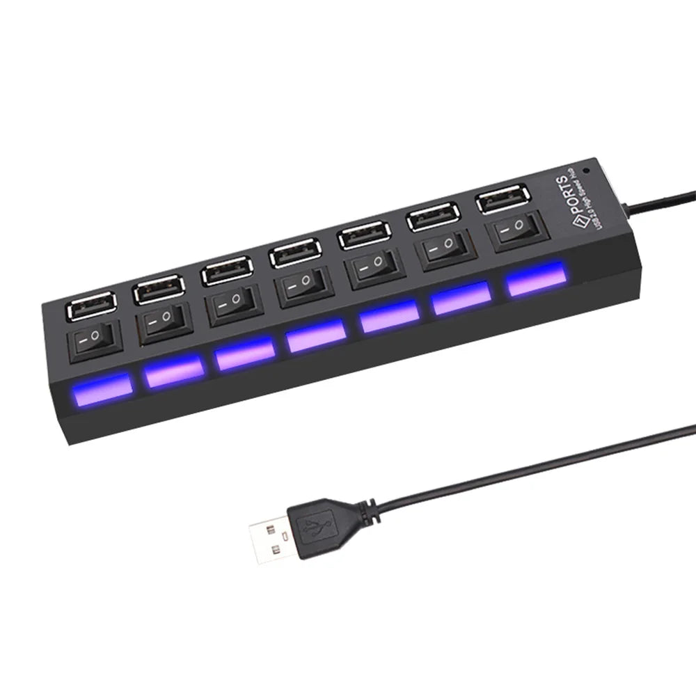 USB HUB USB Switch USB Hub 2.0 Adapter High Speed Multi 7 Ports Hub USB On/Off Switch Portable USB Splitter For Computer Laptop
