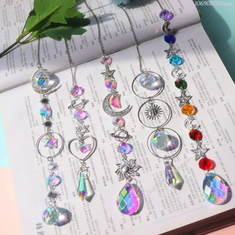 1pc Crystal Wind Chime Moon Sun Catcher Diamond Prisms Pendant Dream Catcher Rainbow Hanging Drop Home Garden Decor Windchime