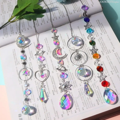 1pc Crystal Wind Chime Moon Sun Catcher Diamond Prisms Pendant Dream Catcher Rainbow Hanging Drop Home Garden Decor Windchime