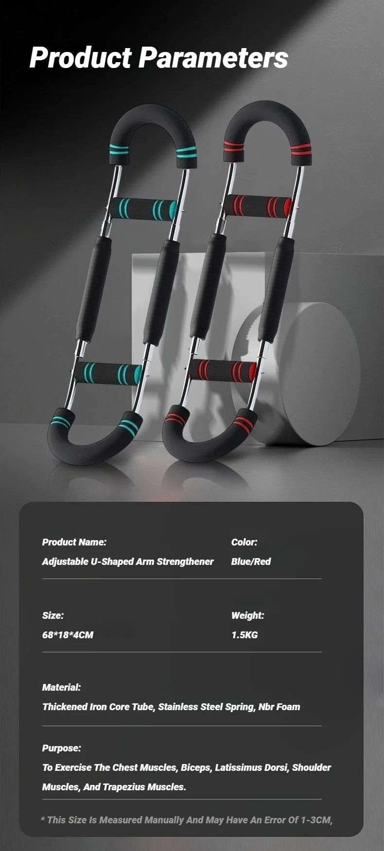 Adjustable U-Shaped Arm Exerciser With Foam Handle Spring Workout Bar Forearm Triceps Chest Expander Portable Fitness Equipment