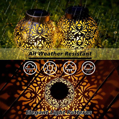 LED Solar Lantern Light Hollow Wrought Iron Projection Light Hanging Lamps Outdoor Waterproof Yard Garden Art Decoration