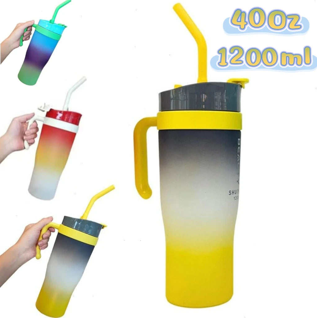 40 oz Tumbler With Handle and Straw High-capacity Water Bottle Mug Portable Straw Cup Leak Proof Thermal Mug for Camping and Car