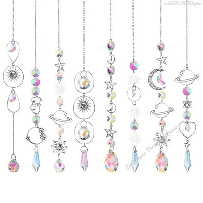 1pc Crystal Wind Chime Moon Sun Catcher Diamond Prisms Pendant Dream Catcher Rainbow Hanging Drop Home Garden Decor Windchime