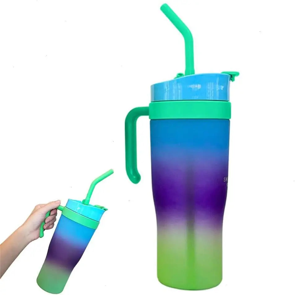 40 oz Tumbler With Handle and Straw High-capacity Water Bottle Mug Portable Straw Cup Leak Proof Thermal Mug for Camping and Car