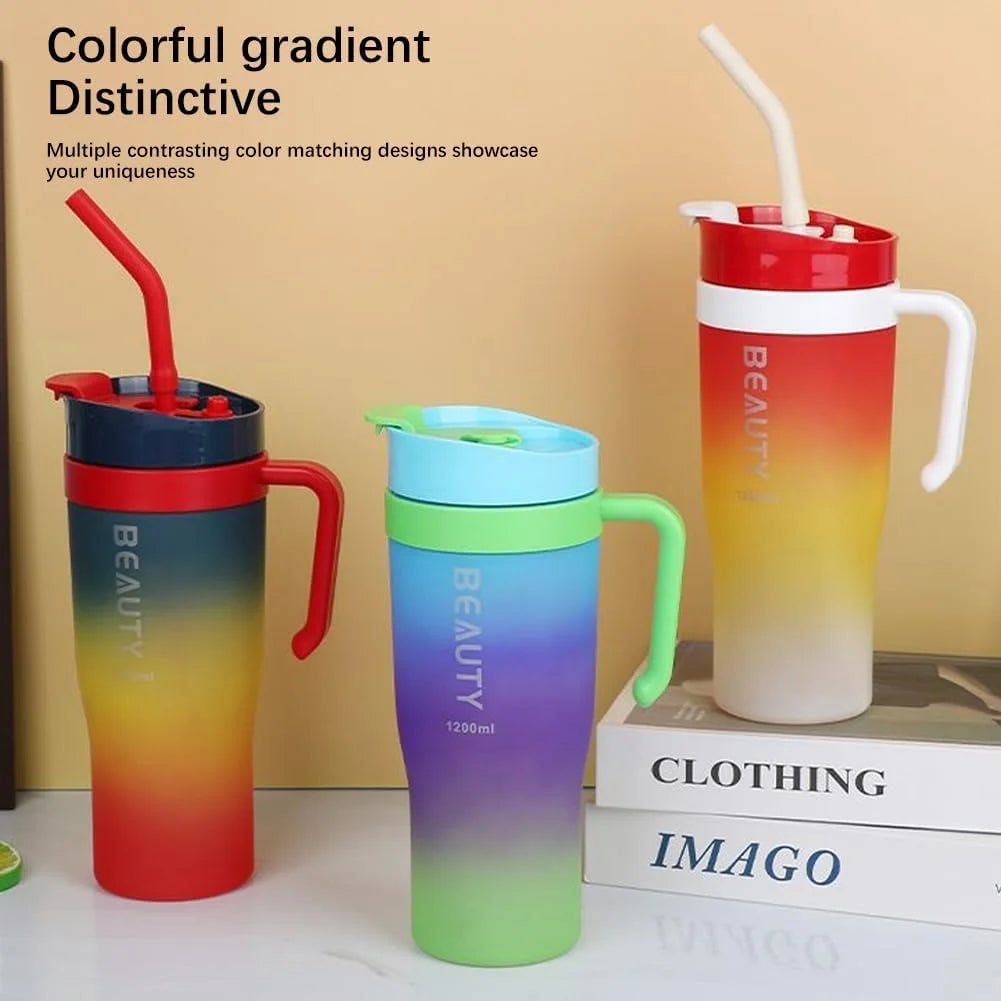 40 oz Tumbler With Handle and Straw High-capacity Water Bottle Mug Portable Straw Cup Leak Proof Thermal Mug for Camping and Car
