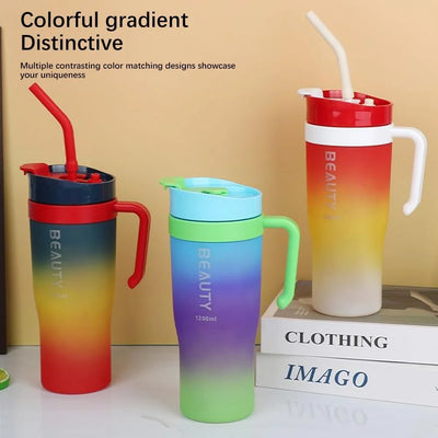 40 oz Tumbler With Handle and Straw High-capacity Water Bottle Mug Portable Straw Cup Leak Proof Thermal Mug for Camping and Car