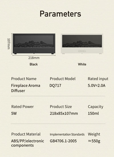 VISSKO Creative Fireplace Air Humidifier Waterless Auto-Off Aroma Essential Oil Diffuser with LED Light Remote Control for Gift