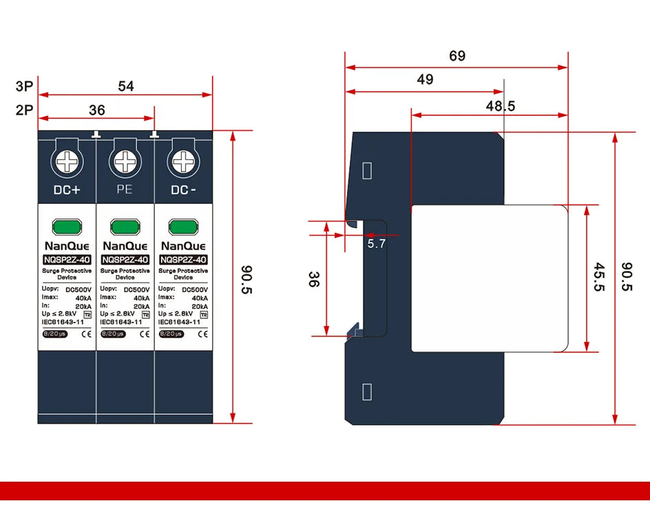 DC SPD 100V 250V 500V 800V 1000V Surge Arrester Protective Lightning Protector 20KA 40KA 60KA New Energy  DC Surge Protector