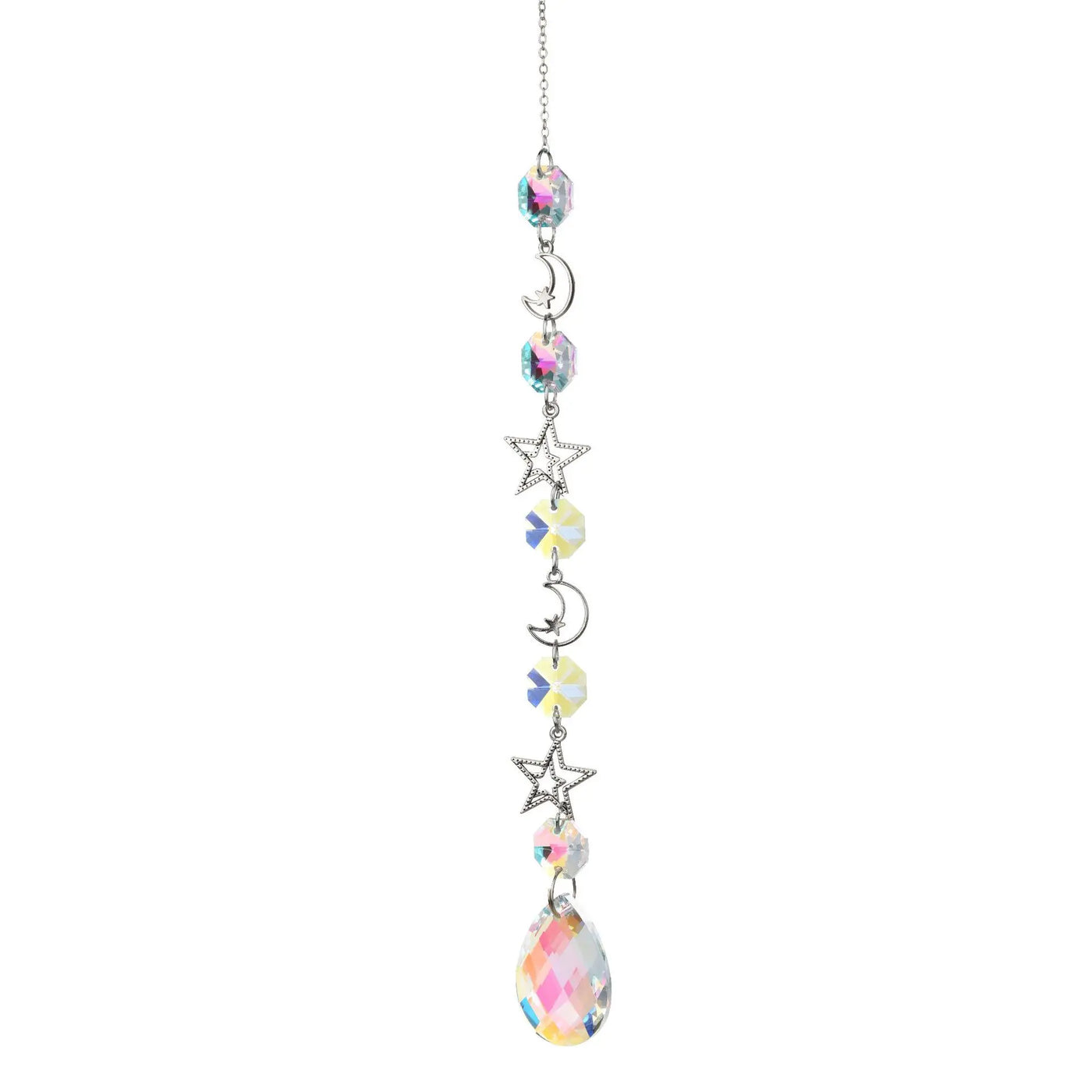 1pc Crystal Wind Chime Moon Sun Catcher Diamond Prisms Pendant Dream Catcher Rainbow Hanging Drop Home Garden Decor Windchime