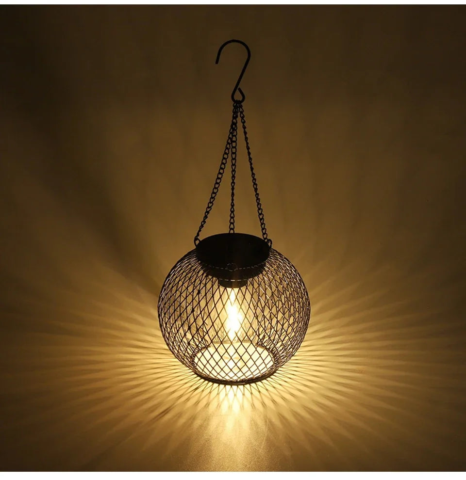 Outdoor Solar Iron Lantern Led Solar Lights Waterproof Decorative Hanging Lights for Tree Garden Yard Patio Pathway Dusk-to-dawn