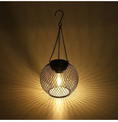 Outdoor Solar Iron Lantern Led Solar Lights Waterproof Decorative Hanging Lights for Tree Garden Yard Patio Pathway Dusk-to-dawn