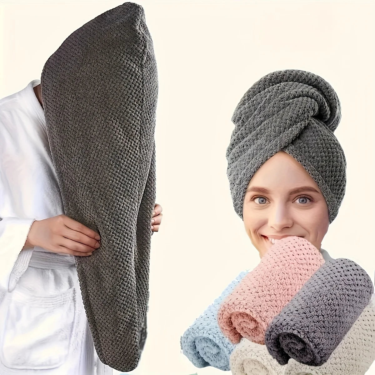 Microfibre Hair Towel Wrap - Quick-Drying, Ultra-Absorbent, Gently Cares for Frizzy or Damaged Hair, Hair Dryer Cap for Women