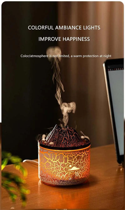 Volcanic Flame Humidifiers Air Aroma Diffuser 180 Ml Essential Oils Humidifiers Wth Night Light Flame Diffuser For Bedroom