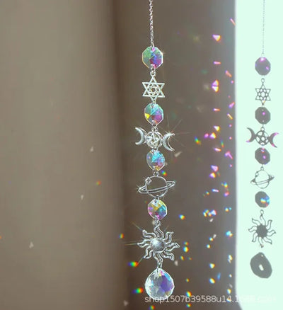 1pc Crystal Wind Chime Moon Sun Catcher Diamond Prisms Pendant Dream Catcher Rainbow Hanging Drop Home Garden Decor Windchime