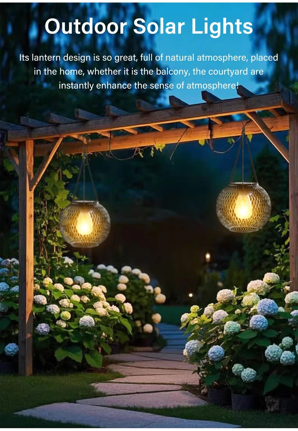 Outdoor Solar Iron Lantern Led Solar Lights Waterproof Decorative Hanging Lights for Tree Garden Yard Patio Pathway Dusk-to-dawn