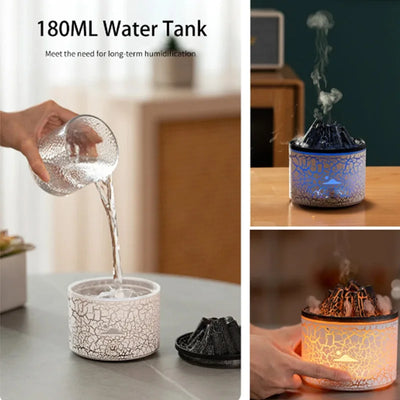 Volcanic Flame Humidifiers Air Aroma Diffuser 180 Ml Essential Oils Humidifiers Wth Night Light Flame Diffuser For Bedroom