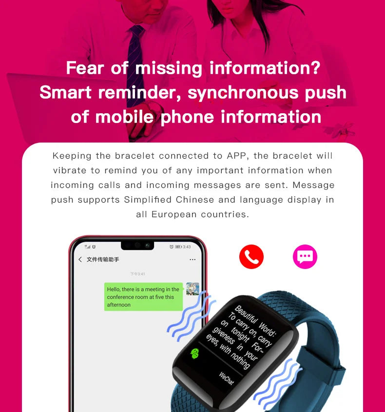 Smart Fitness Tracker Bracelet with Color Screen Health Reminders Exercise Step Counting Intelligent Information Notifications