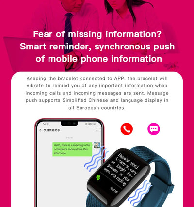 Smart Fitness Tracker Bracelet with Color Screen Health Reminders Exercise Step Counting Intelligent Information Notifications