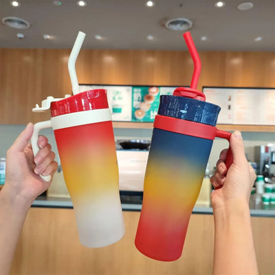 40 oz Tumbler With Handle and Straw High-capacity Water Bottle Mug Portable Straw Cup Leak Proof Thermal Mug for Camping and Car