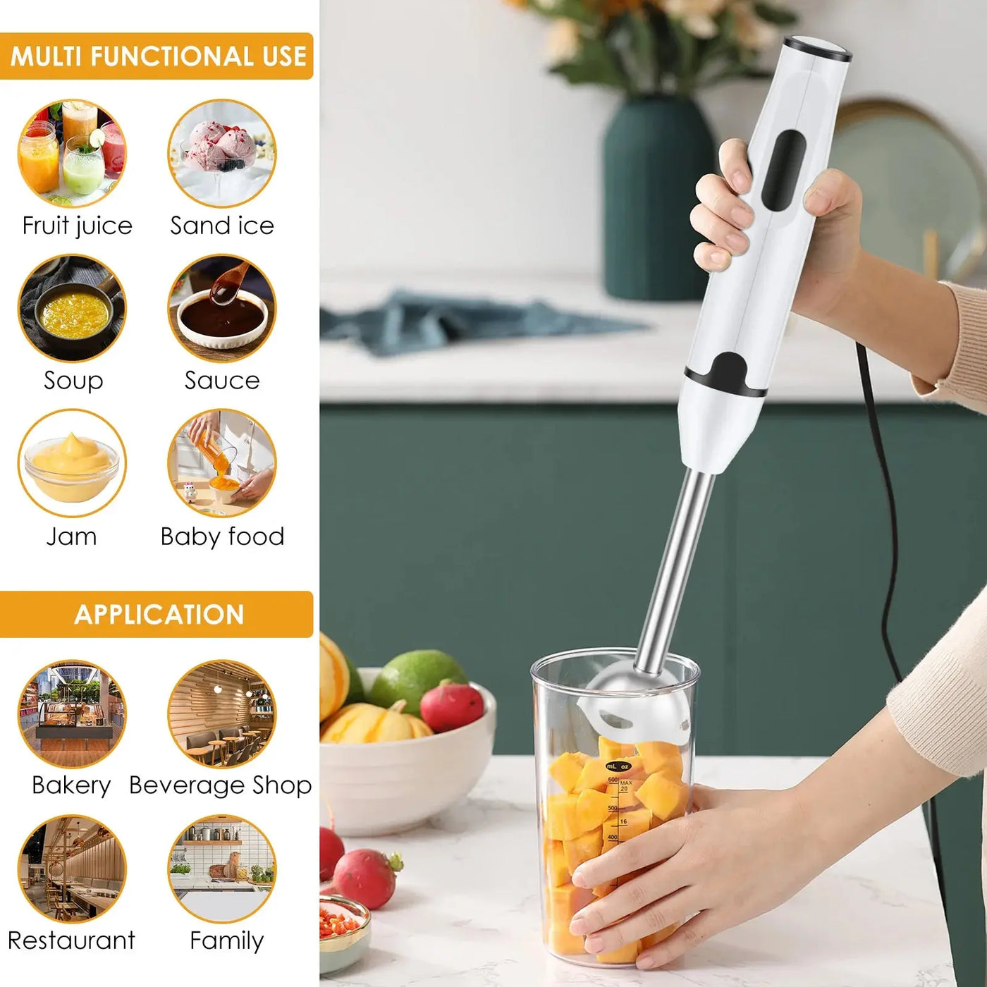 Immersion Blender Household Handheld Immersion Blender Multifunctional Electric Stick Blender for Soup Smoothie Sauce Juice Smart Nest Gadgets