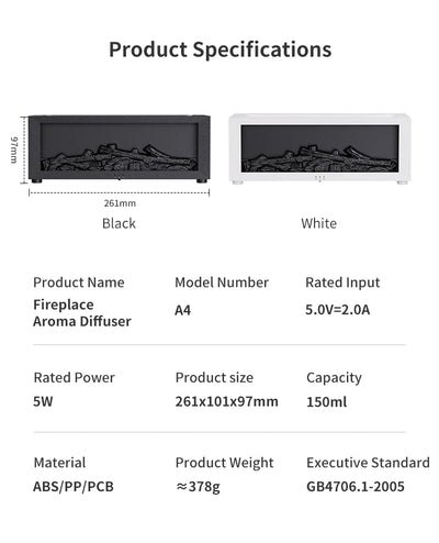 Fireplace Aroma Diffuser 150ml 7 Color Flame With Remote Control Cool Mist Humidifier Auto ShutOff Timer For Home Office