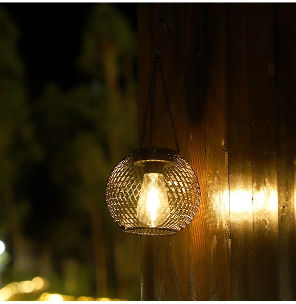 Outdoor Solar Iron Lantern Led Solar Lights Waterproof Decorative Hanging Lights for Tree Garden Yard Patio Pathway Dusk-to-dawn