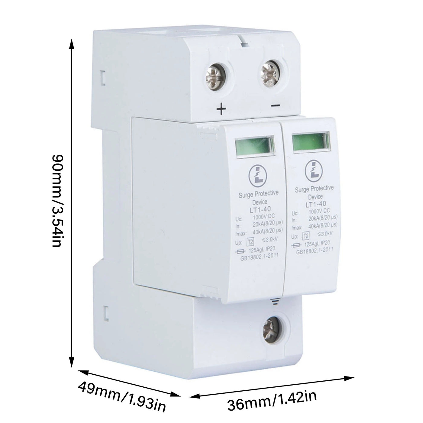 2P 40KA Surge Protective Device DC Photovoltaic Lightning Tele Protector Low Voltage Arrester 1000V