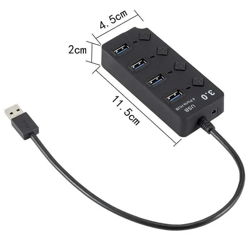 HUB USB 3.0 4-en-1, Répartiteur USB 2.0, Adaptateur Multiport, Interrupteur D'alimentation Indépendant, Rallonge De C?ble De 3