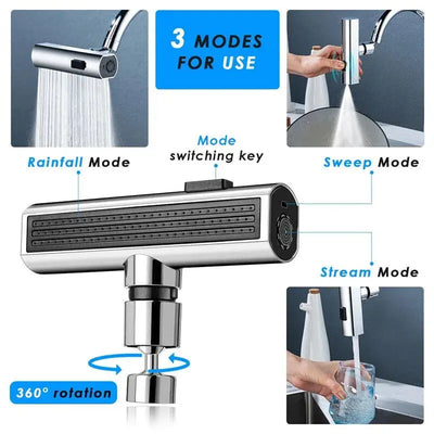 Kitchen Faucet Waterfall Outlet Splash Proof Universal 360° Rotating Bubbler 3 Modes Multifunctional Water Tap Nozzle Extension Smart Nest Gadgets