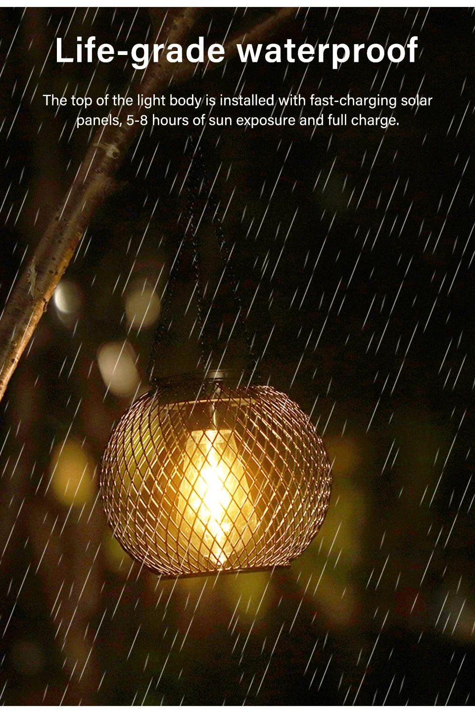 Outdoor Solar Iron Lantern Led Solar Lights Waterproof Decorative Hanging Lights for Tree Garden Yard Patio Pathway Dusk-to-dawn