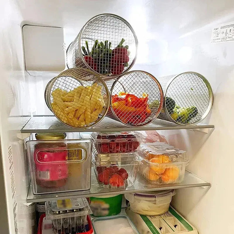 Round BBQ Basket Stainless Steel Rolling Grilling Basket Wire Mesh Cylinder Grill Basket Portable Outdoor Camping Barbecue Rack Smart Nest Gadgets