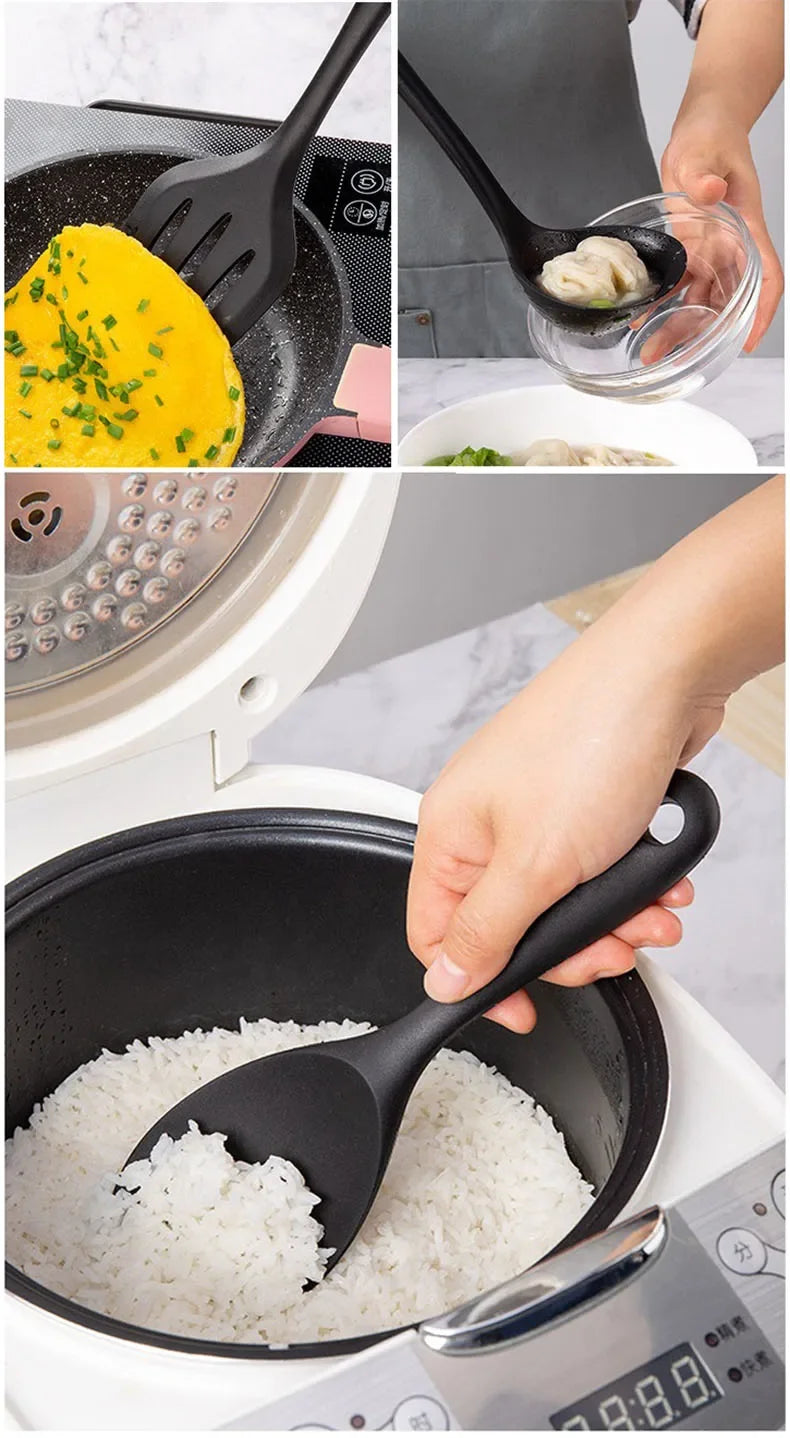 Silicone Cooking Utensils Non-stick Kitchenware Tools Spatula Ladle Egg Beaters Shovel Soup Butter Scraper Kitchen Cookware