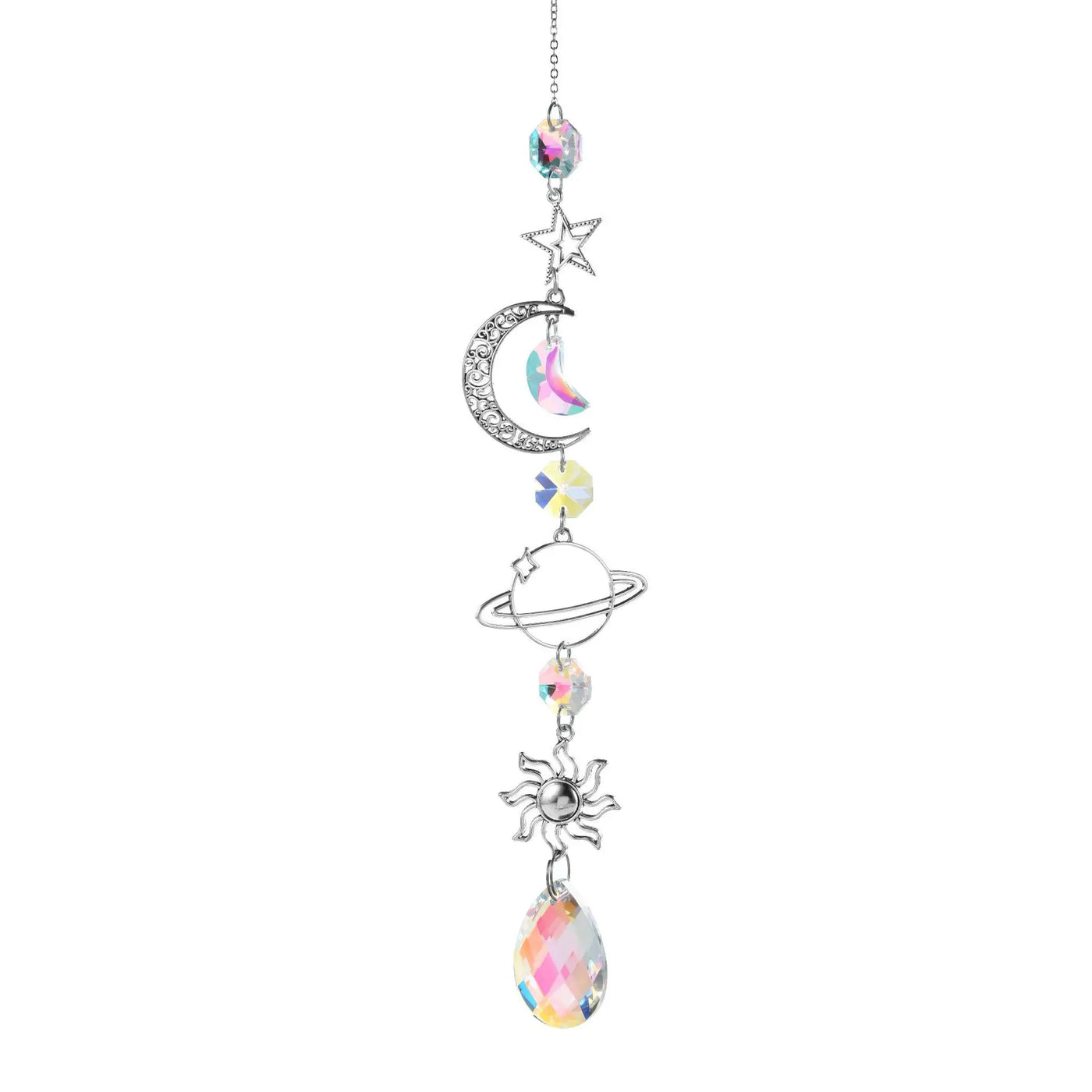 1pc Crystal Wind Chime Moon Sun Catcher Diamond Prisms Pendant Dream Catcher Rainbow Hanging Drop Home Garden Decor Windchime