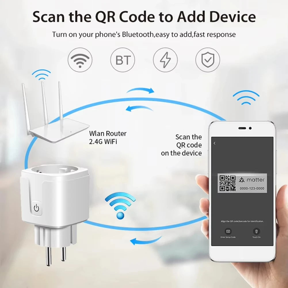 16A/20A EU Smart Plug Power Outlet Matter Smart WiFi Socket Mini Smart Plug for HomeKit SmartThings Works with Siri Alexa