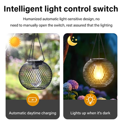 Outdoor Solar Iron Lantern Led Solar Lights Waterproof Decorative Hanging Lights for Tree Garden Yard Patio Pathway Dusk-to-dawn