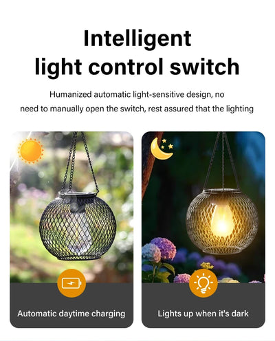 Outdoor Solar Iron Lantern Led Solar Lights Waterproof Decorative Hanging Lights for Tree Garden Yard Patio Pathway Dusk-to-dawn
