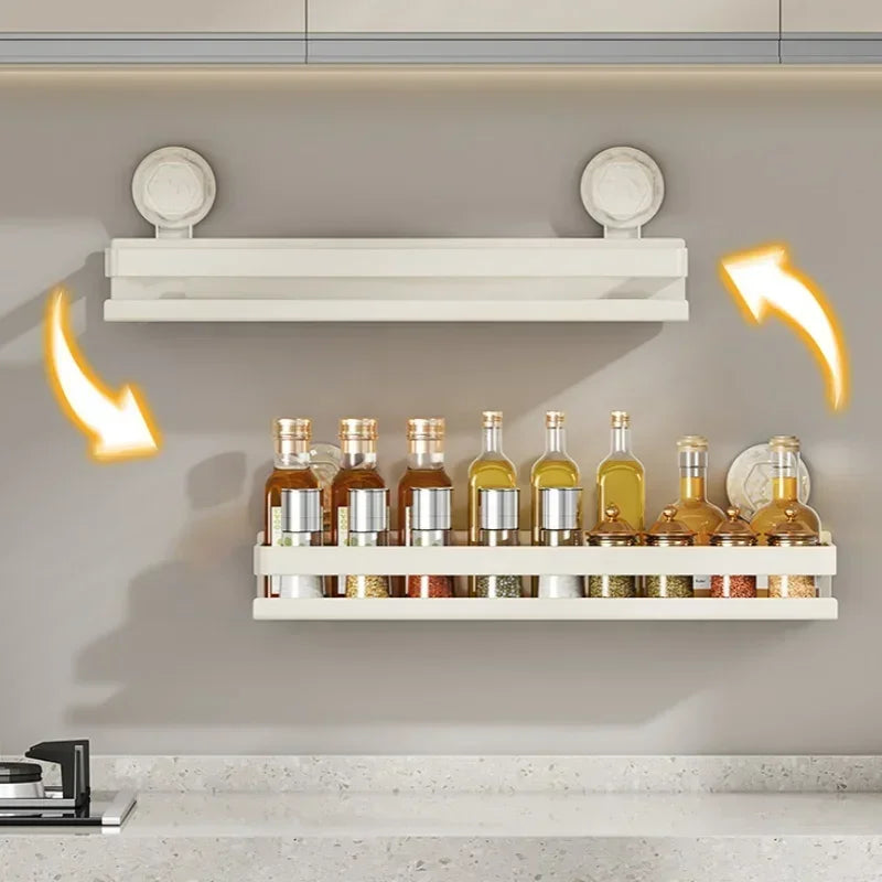 Suction Cup Kitchen Shelf Wall Mounted Spice Organizer Rust and Moisture Resistant Bathroom Toiletries Storage Racks