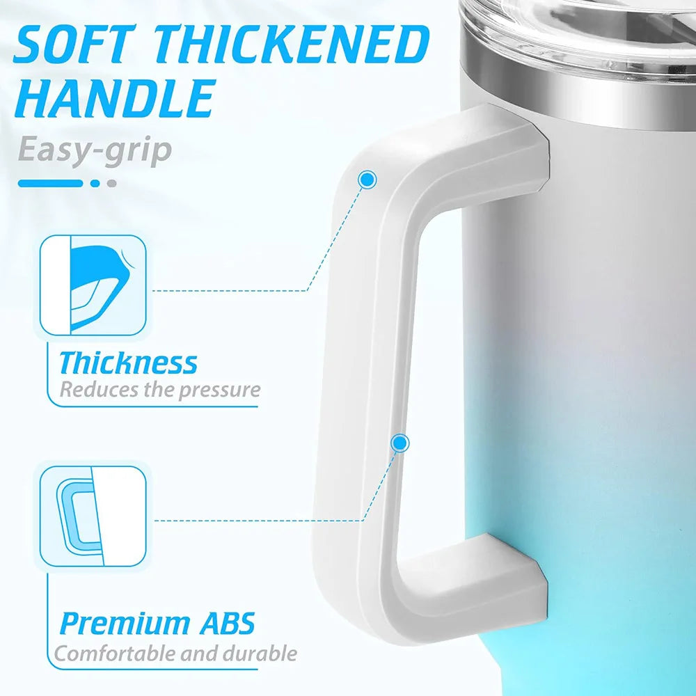 40oz Tumbler with Handle and Straw, Pink Insulated Travel Mug Iced Coffee Cup, Reusable Stainless Steel Insulated Water Bottle