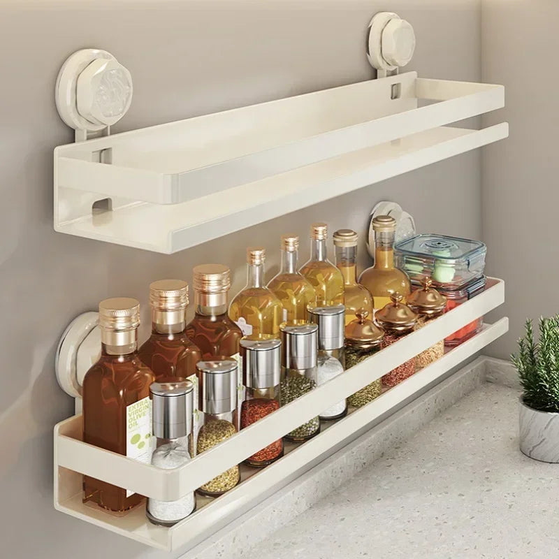 Suction Cup Kitchen Shelf Wall Mounted Spice Organizer Rust and Moisture Resistant Bathroom Toiletries Storage Racks