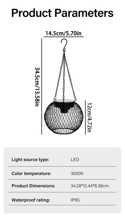 Outdoor Solar Iron Lantern Led Solar Lights Waterproof Decorative Hanging Lights for Tree Garden Yard Patio Pathway Dusk-to-dawn