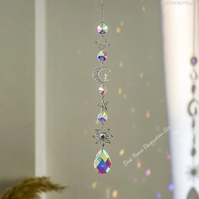 1pc Crystal Wind Chime Moon Sun Catcher Diamond Prisms Pendant Dream Catcher Rainbow Hanging Drop Home Garden Decor Windchime
