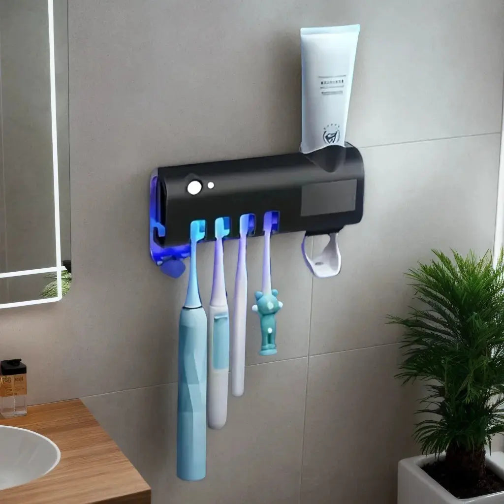 Wall mounted toothpaste dispenser  toothbrush slots - Smart Nest Gadgets